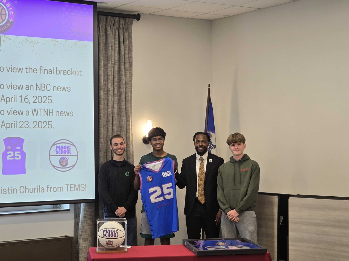 magicschoolai's tweet photo. After weeks of fierce matchups & amazing student creativity in #MarchMagic, we have a champ! 🏆

Congrats to South Windsor Public Schools — your MagicStudent skills earned you the 2025 title! 💪💜

We dropped off the trophy, banner, jersey & swag today! 🎉

#MagicStudent #MagicSchool #EdTech #AIinEducation