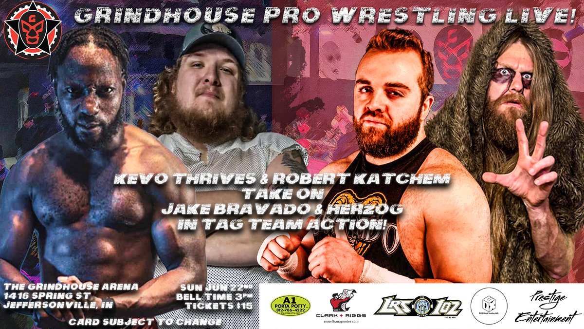 Get your tickets NOW so that you don't miss this MASSIVE Tag Team Match at our next event!

Sun Jun 22, 3 PM
The Grindhouse Arena
1416 Spring St
Jeffersonville, IN

🎟️🔗: wergrindhouse.com/events

#WWERaw