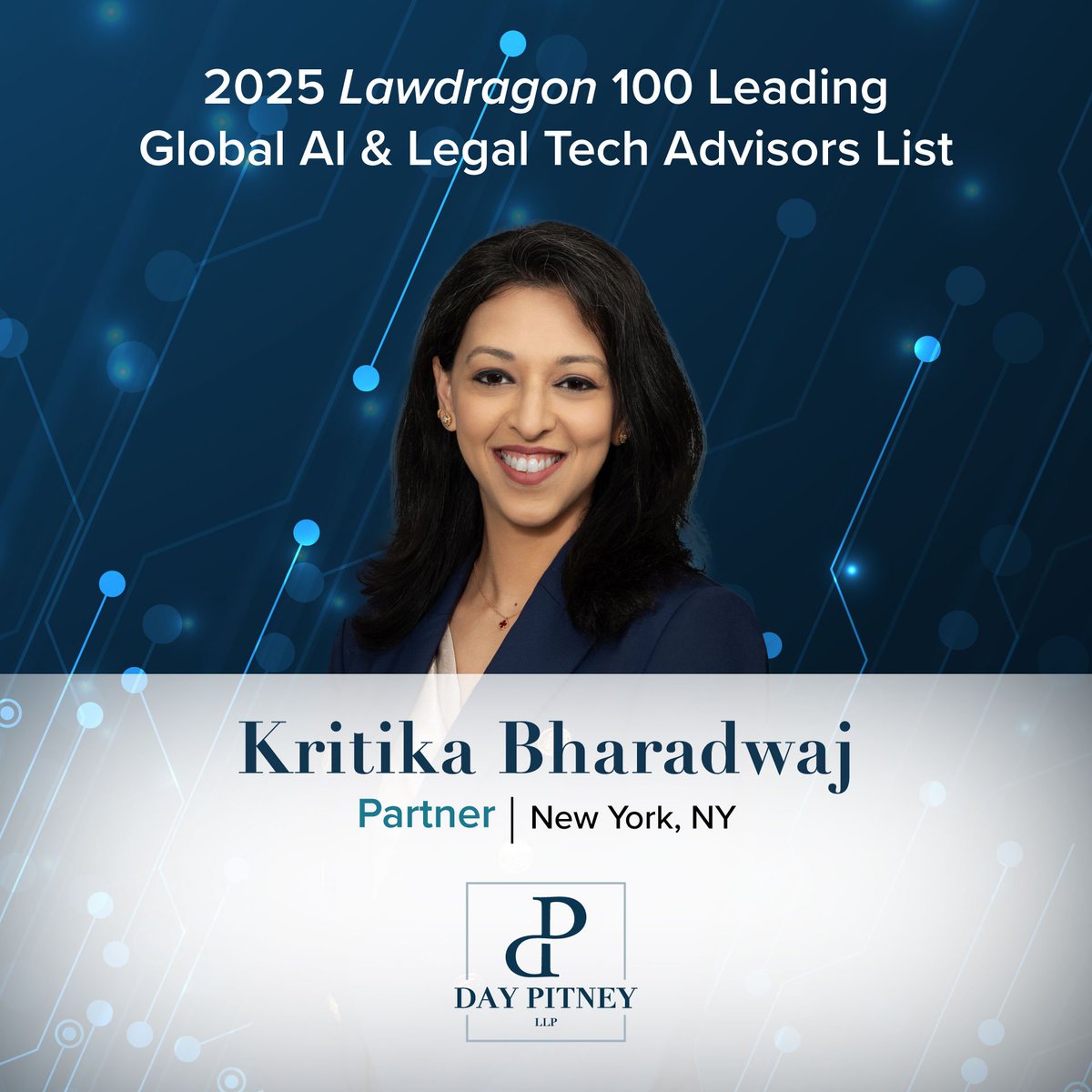 We’re proud to share that Technology Partner Kritika Bharadwaj has been named to the 2025 Lawdragon 100 Leading Global AI &amp; Legal Tech Advisors list for the second year in a row, recognizing her impact in legal innovation. Methodology here: hubs.ly/Q03rmXvL0