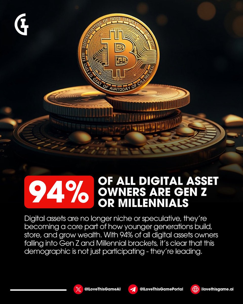 ILoveThisGameAI's tweet photo. 94% of all digital asset owners are Gen Z or Millennials. This isn’t a trend, it’s a generational transformation 📈

Younger investors aren’t waiting for permission. They’re building portfolios, driving adoption, and shaping the future of finance, one token at a time. The question isn’t if digital assets are here to stay. It’s who is already leading the charge 🪙👀

#blockchain #web3 #digitalasset #patriceevra #iltg #iltgcard #iltgcoin #ilovethisgame
