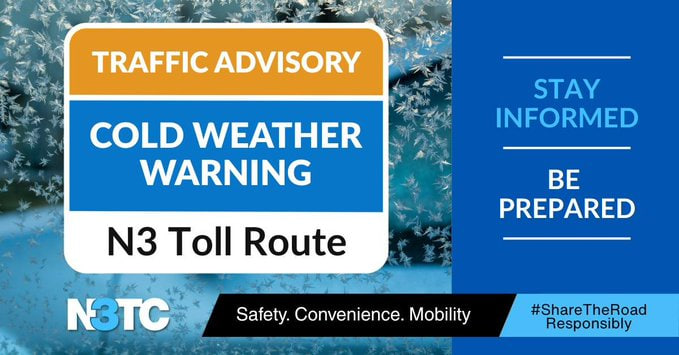 N3Route's tweet photo. 23h04 09/06 #N3Traffic #AdverseWeather may impact safety, convenience and mobility on the #N3TollRoute #BePrepared for #IcyConditions #Thunderstorms #HighWinds and possible #Snow #PlanAhead #StayInformed and #DriveDefensively https://t.co/OVzYesl93r