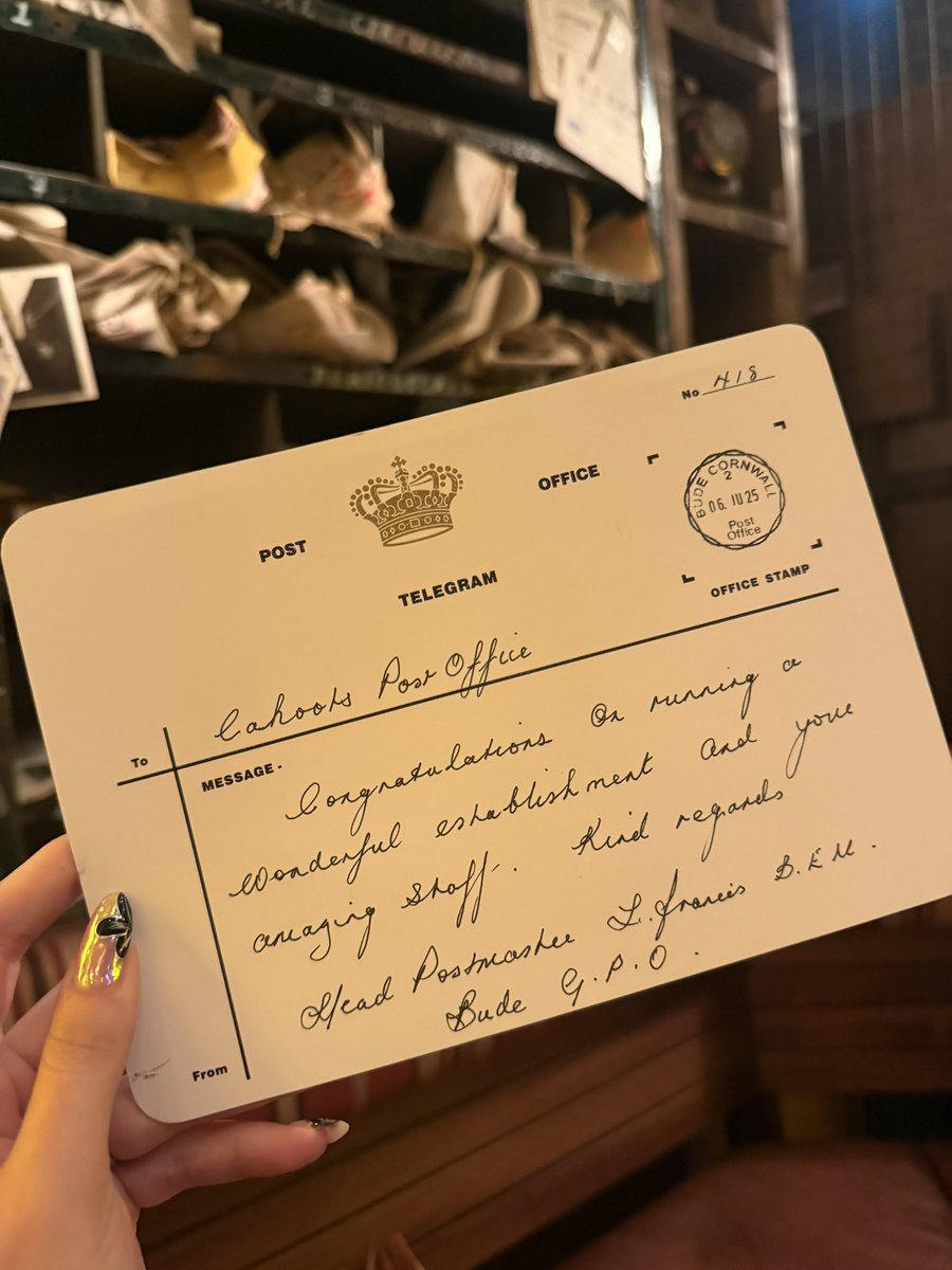 Our <a href="/CahootsLondon/">Cahoots</a> Postal Office received this lovely telegram from the Head Postmaster of Bude- thank you!