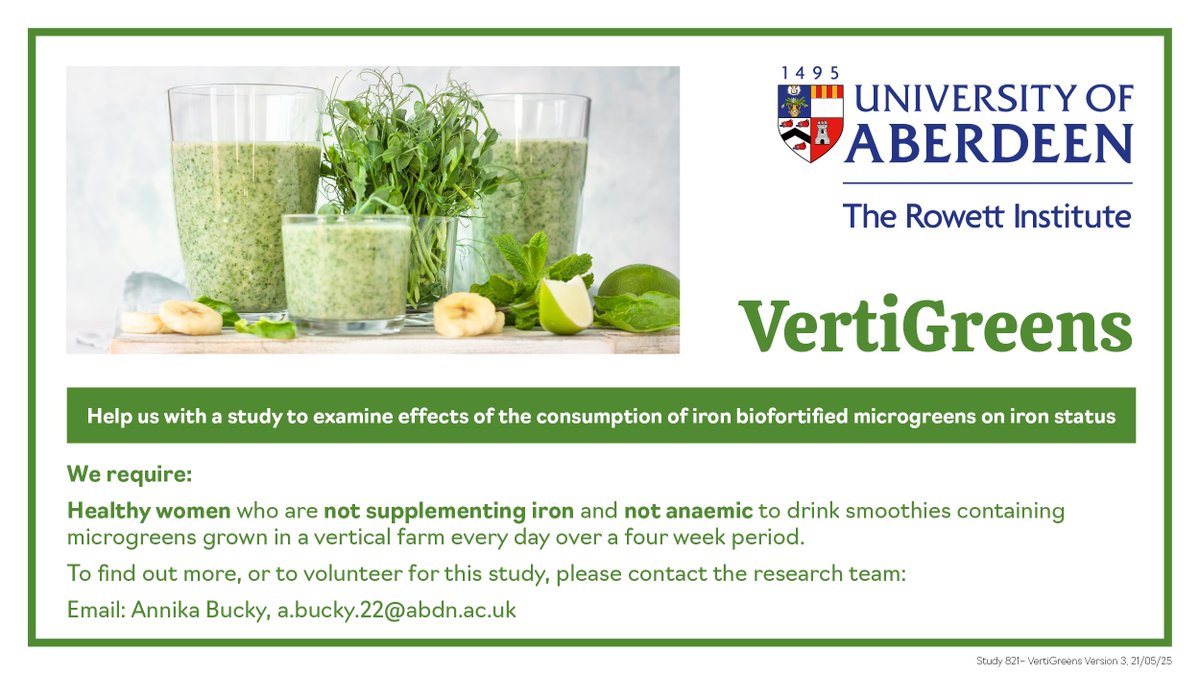 Rowett Institute (@rowett_abdn) on Twitter photo Women need more #iron than men - and mineral-rich microgreens grown in a vertical farm may be a good source. Can you help us find out by drinking smoothies and having your health monitored by nutrition scientists? Ingredients and blender supplied. Contact a.bucky.22@abdn.ac.uk Women need more #iron than men - and mineral-rich microgreens grown in a vertical farm may be a good source. Can you help us find out by drinking smoothies and having your health monitored by nutrition scientists? Ingredients and blender supplied. Contact a.bucky.22@abdn.ac.uk