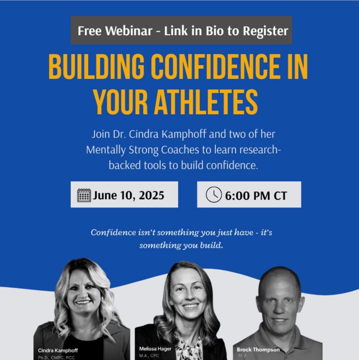 Cindra Kamphoff, PhD (@mentally_strong) on Twitter photo ๐ฅCalling all athletic coaches. ๐ฅ Canโt wait to deliver awesome value with Melissa and Brock for you.
Come join us this Tuesday night!
Register here: mentallystronginstitute.com/build-confidenโฆ ๐ฅ
<a href="/melissamaehager/">Melissa Hager</a> ๐ฅCalling all athletic coaches. ๐ฅ Canโt wait to deliver awesome value with Melissa and Brock for you.
Come join us this Tuesday night!
Register here: mentallystronginstitute.com/build-confidenโฆ ๐ฅ
<a href="/melissamaehager/">Melissa Hager</a>