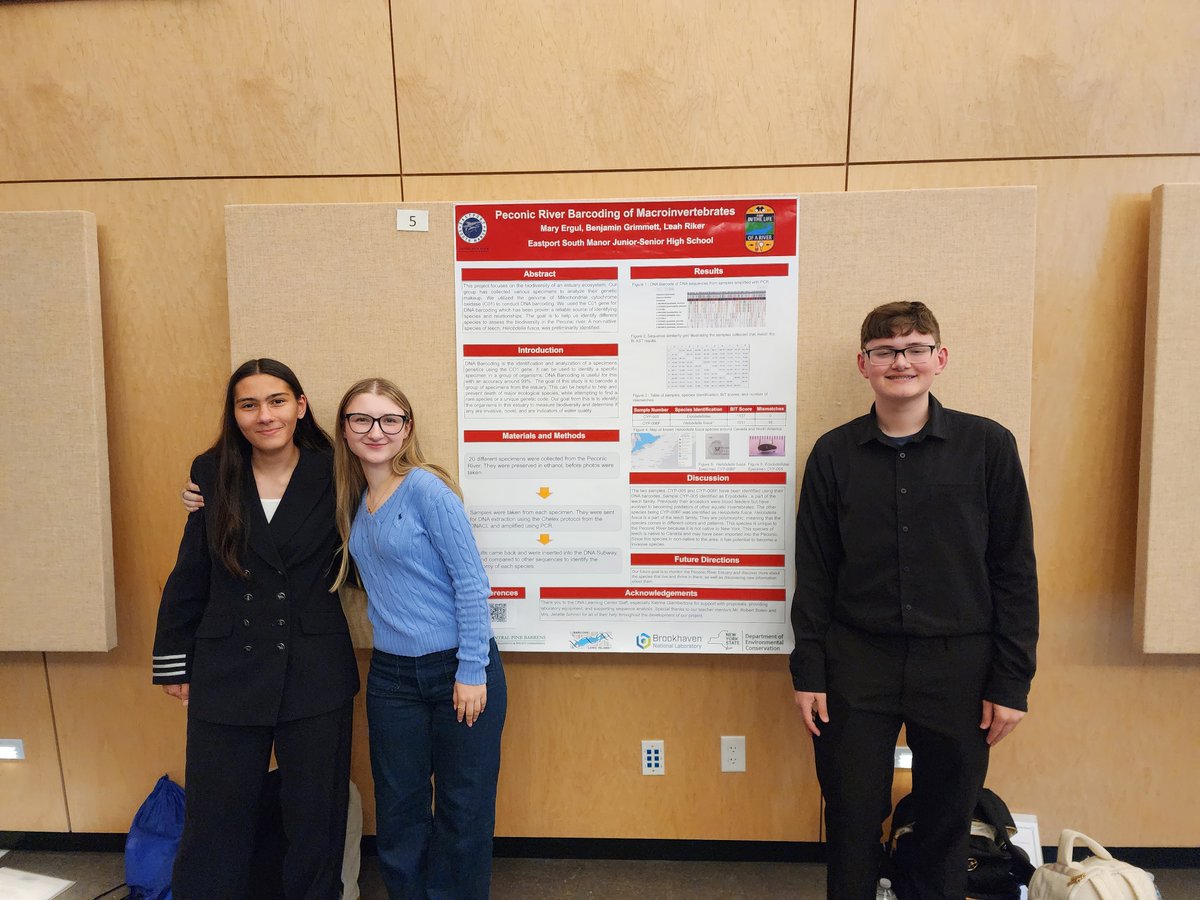 The  science research 1 class traveled to Cold Spring Harbor Lab to present their research findings using DNA Barcoding. They measured the biodiversity of the Peconic River and assessed the conditions of the river through extensive water testing and DNA analysis.