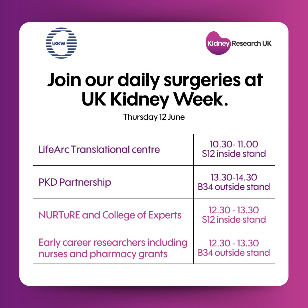 We are so excited to be on our way to Bournemouth International Centre for UK Kidney Week 2025.

If you’re attending come and say hello to us at stands S12 and B34 and hear more about our grant rounds and other opportunities such as The LifeArc Kidney Research UK Centre for Rare