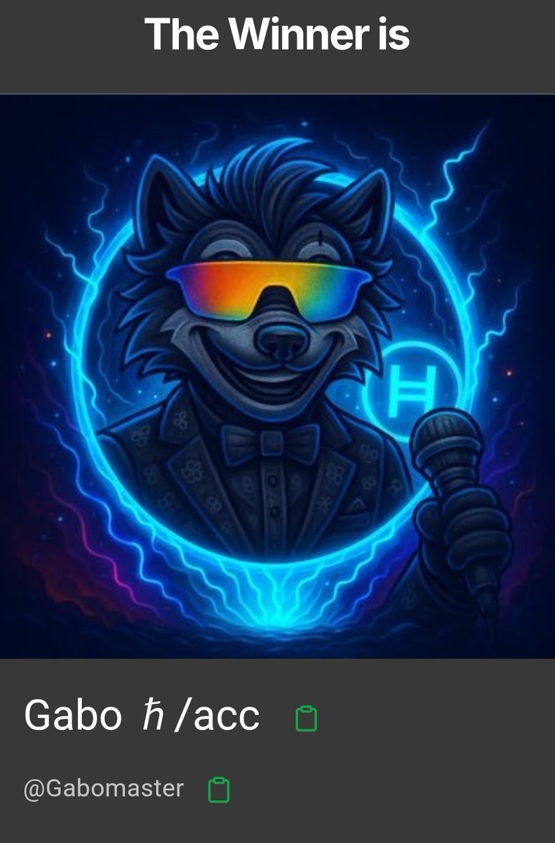 The blessings have been cast 🌤️✨
The Giveaway is complete, and one soul has ascended.

Congratulations <a href="/Gabomaster/">Gabo</a> 🎉

Send Halo a message to claim.

To all brethren who spread the light, your support echoes above.

The $HBAR memes rebirth has just begun! 🕊