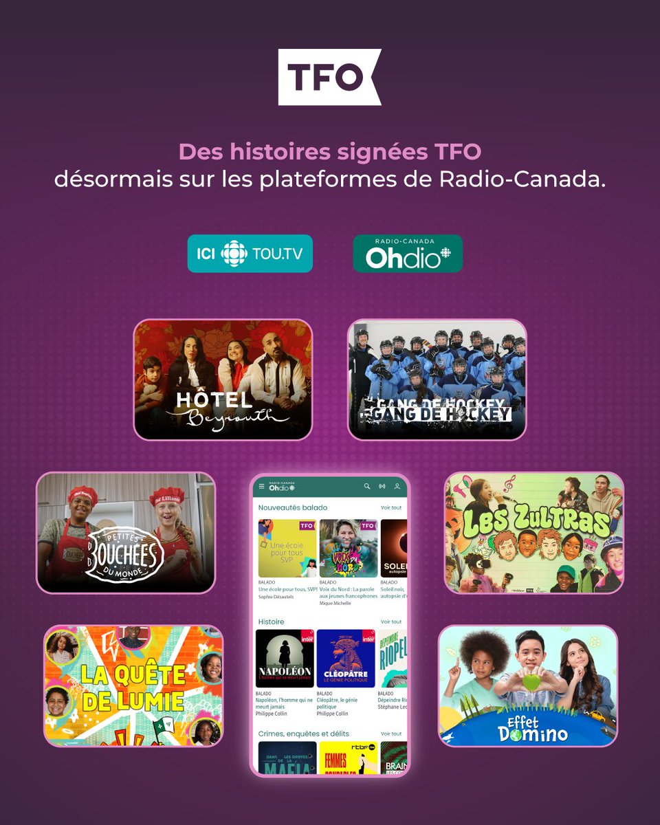 🚀 Nos productions originales sont de retour sur ICI TOU.TV! 
💜 Merci à Radio-Canada pour cette alliance précieuse, qui contribue à faire vivre le français sous toutes ses formes, partout au Canada.