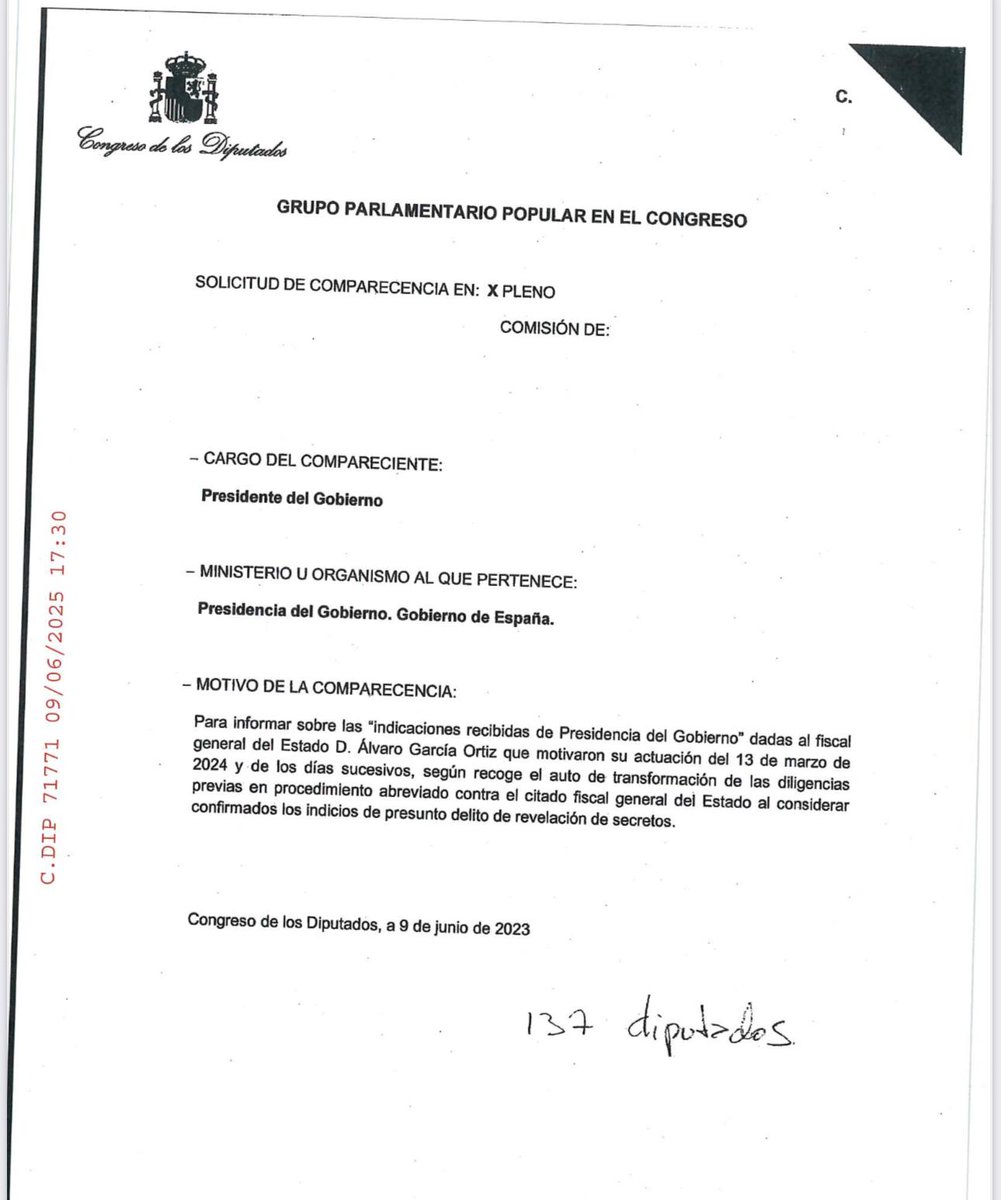 🔴 Solicitamos la comparecencia de Pedro Sánchez en Pleno.

Tiene que dar explicaciones sobre las indicaciones recibidas por el fiscal general del Estado desde Presidencia del Gobierno, según recoge el auto por el que desde hoy se le procesa por revelación de secretos.