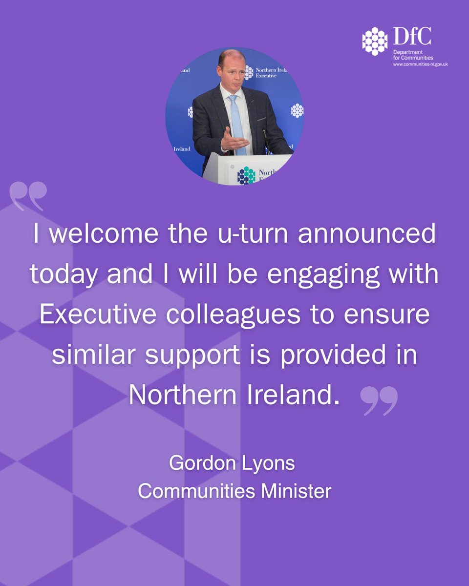 Minister @GordonLyons1 welcomes the UK government’s u-turn on the Winter Fuel Payments. 

ℹ️ Read more:

communities-ni.gov.uk/news/communiti…