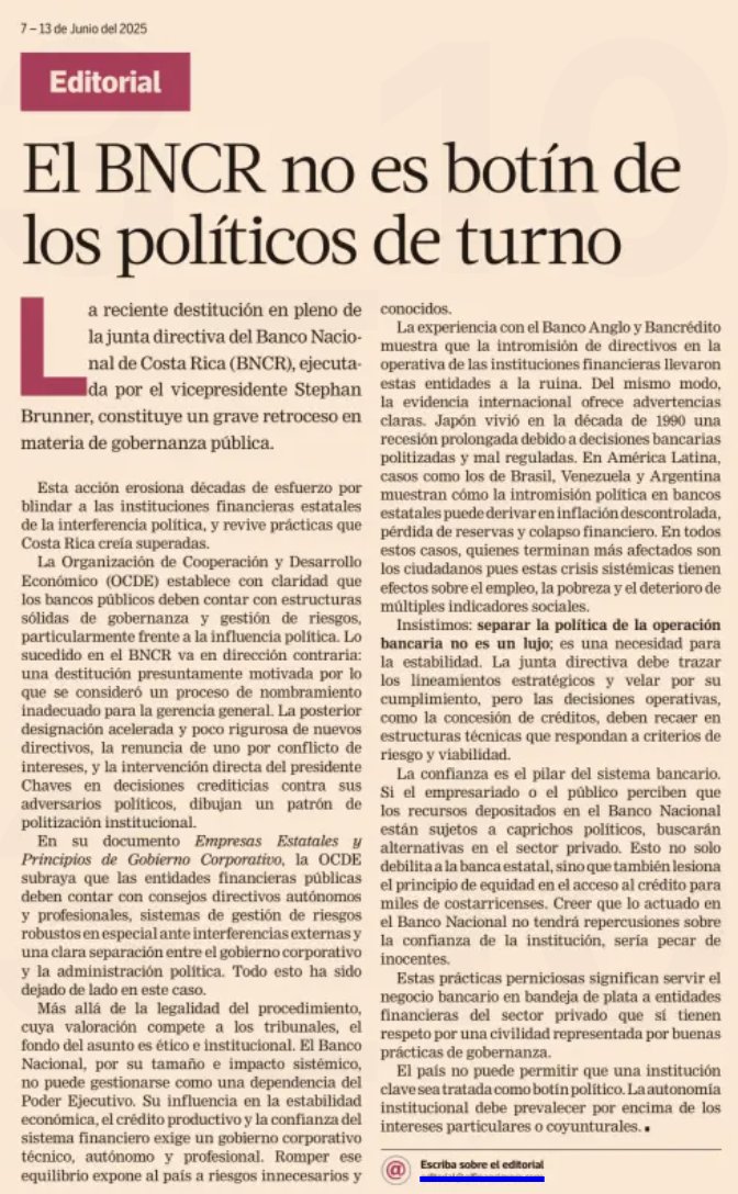 Pablo Fonseca Q. (@pfonsecaq) on Twitter photo El <a href="/banconacionalcr/">Banco Nacional</a> no es botín de los políticos de turno.
Nuestra posición editorial desde <a href="/elfinancierocr/">El Financiero</a>
Todos los ciudadanos deberíamos estar muy preocupados por la manera en la cual la Administración Chaves Robles está actuando. El <a href="/banconacionalcr/">Banco Nacional</a> no es botín de los políticos de turno.
Nuestra posición editorial desde <a href="/elfinancierocr/">El Financiero</a>
Todos los ciudadanos deberíamos estar muy preocupados por la manera en la cual la Administración Chaves Robles está actuando.