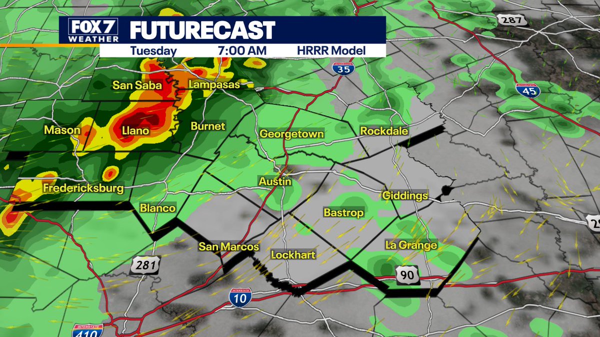 The next round of storms will enter the Hill Country late tonight and early tomorrow.