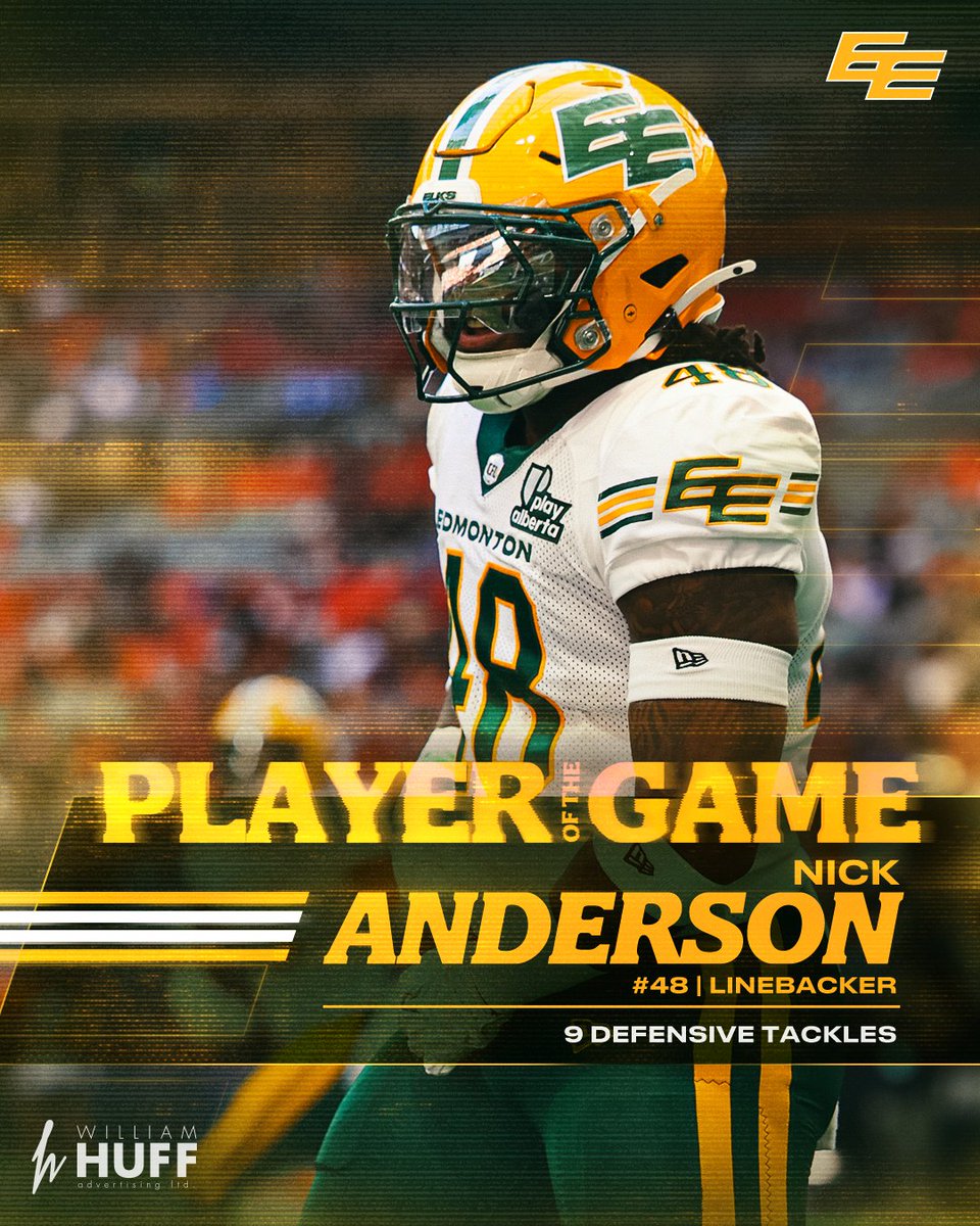 Edmonton Elks (@goelks) on Twitter photo With 9 tackles on defense, LB Nick Anderson earns player of the game honours 💥
#GoElks x <a href="/William_Huff/">William Huff</a> With 9 tackles on defense, LB Nick Anderson earns player of the game honours 💥
#GoElks x <a href="/William_Huff/">William Huff</a>
