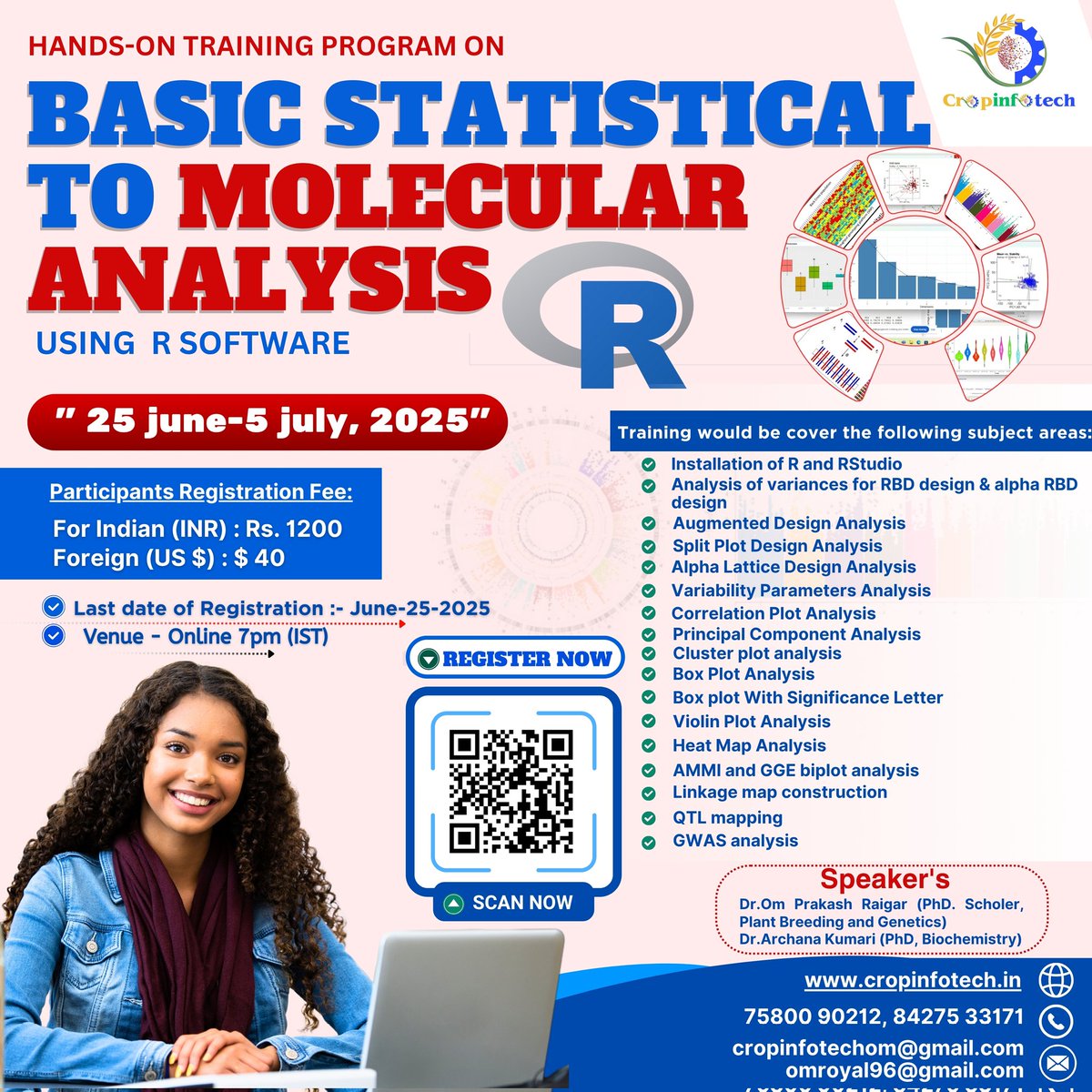 CropInfotech's tweet image. Join our Hands-on Training Program on
📊 Basic Statistical to Molecular Analysis using Modern R Software
🌐 Register Now 👉 cropinfotech.in
#StatisticalAnalysis #Rstats #GWAS #QTLMapping #CropResearch #MolecularAnalysis #ResearchTraining #CropInfotech #OnlineWorkshop #Ag