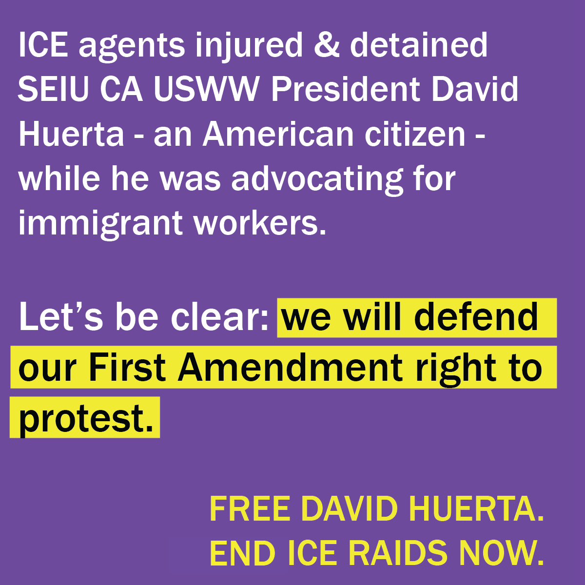 We have the right to peaceful protest. Find an event near you to demand they free David Huerta &amp; end ICE raids! bit.ly/FreeDavidEndRa… #FreeDavidEndRaids #SolidaritySummer