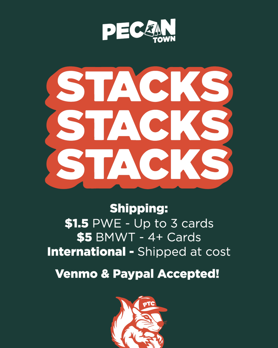 🔥 2-Day #PecantownStacks Sale! 🔥

🗓️ June 11–12

📍 Day 1: Low-End Blowout!
💥 Tons of $1–$3 #'d cards – time to clear inventory!

📍 Day 2: $5+ from all sports!
💎 Great cards, even better deals.
🔔 Turn on notifications &amp; don’t miss it!

💰 RT for a chance at a $10 stack