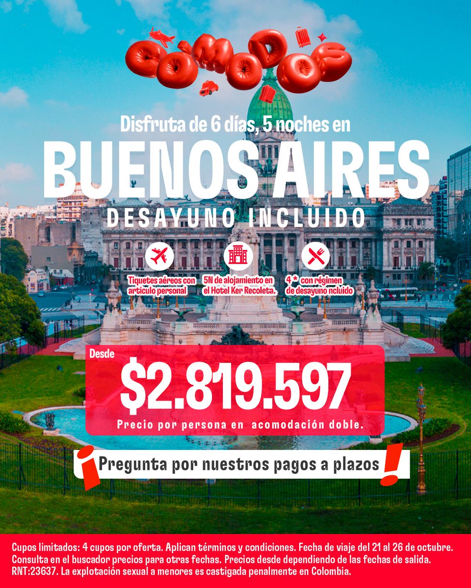 Buenos Aires con desayuno incluido y sin preocupaciones 😎
6 días y 5 noches en modo CÓMODOOO desde $2.819.597 🧳

📲 Reserva tu cupo ahora en atrapalo.com.co/micro/Comodos/

*Aplican T&amp;C 

#comodosatrapalo #BuenosAiresTeEspera #ViajarEsVivir #PaquetesAtrápalo #ModoRelaxON