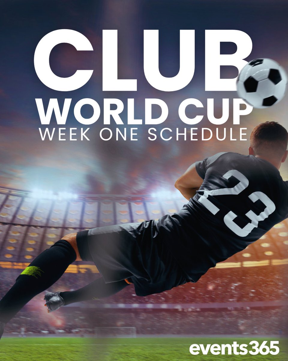Events365_'s tweet photo. T-5 days until kick off! ⚽️

Here's your schedule for Week 1 of the Club World Cup! 

What match are you most excited for? https://t.co/SKQZGu5QuJ