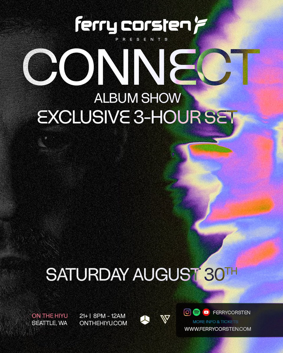 Seattle, we’re setting course for another unforgettable night <a href="/OnTheHiyu/">On The Hiyu</a> 🚢🎶 <a href="/FerryCorsten/">Ferry Corsten</a> brings his CONNECT Album Show to the water with an exclusive 3-hour set on Saturday, August 30th! Tix on sale this Wednesday ✨