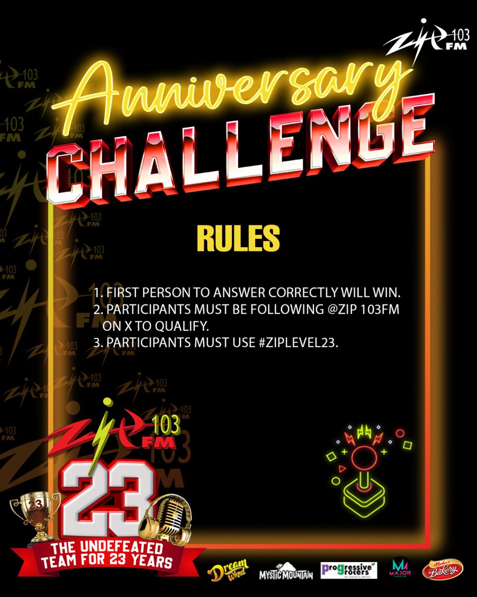 It's our Anniversary! This is your chance to win!!!

Mechanics/ Rules:
1. First person to answer correctly will win
2. Participants must be following @Zip 103FM on X to qualify.
3. Participants must use #Ziplevel23

#ZipLevel23 #23Anniversary #Giveaway