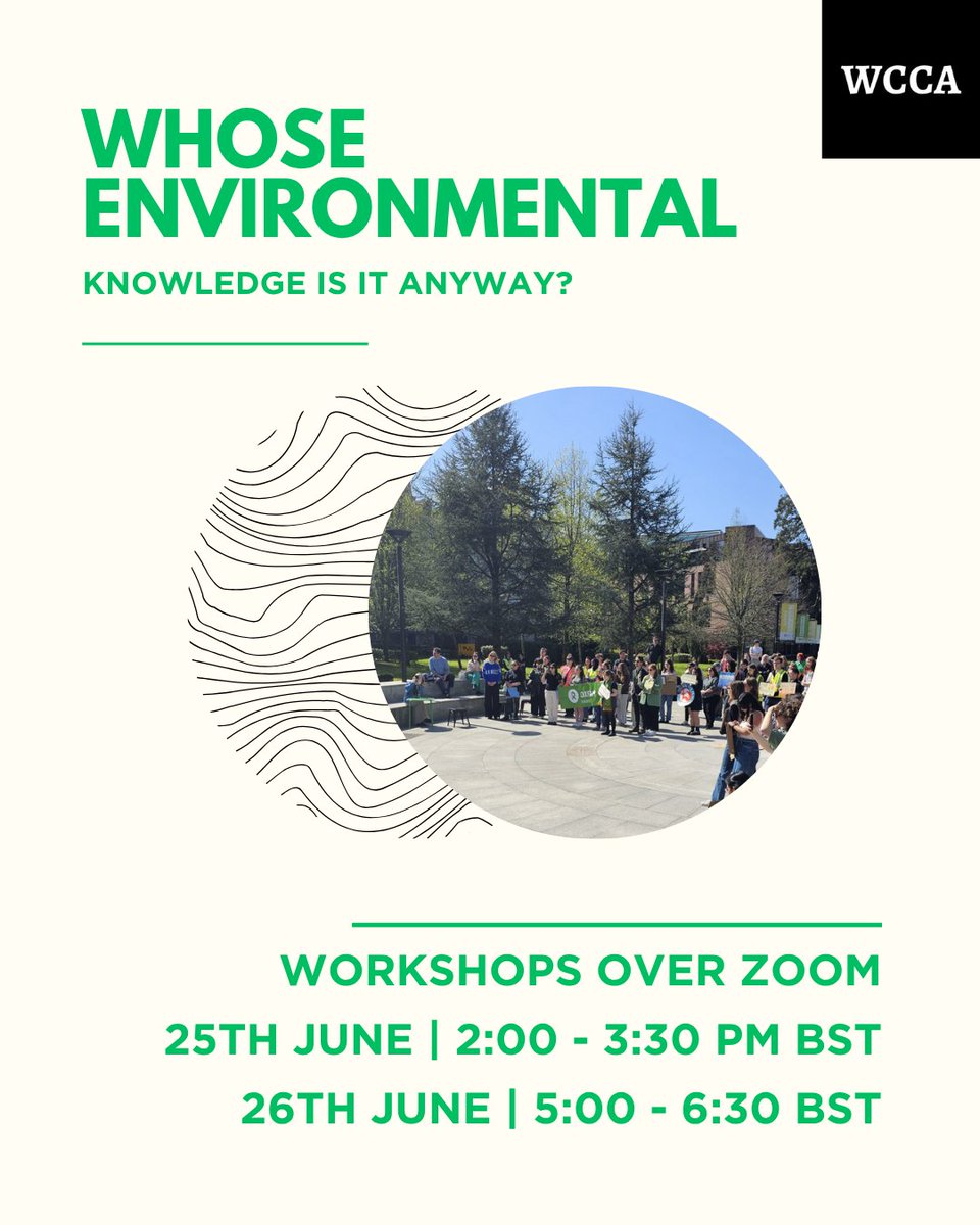 Emma River-Roberts (@er_roberts_) on Twitter photo Why are certain forms of environmental knowledge held in higher regard than others? Join <a href="/_WCCA/">The Working Class Climate Alliance</a>'s upcoming workshop to explore these issues & co-create solutions for a more democratic climate politics:
Weds 25th: tinyurl.com/mr392u5e
Thurs 26th: tinyurl.com/ddw4cuwh Why are certain forms of environmental knowledge held in higher regard than others? Join <a href="/_WCCA/">The Working Class Climate Alliance</a>'s upcoming workshop to explore these issues & co-create solutions for a more democratic climate politics:
Weds 25th: tinyurl.com/mr392u5e
Thurs 26th: tinyurl.com/ddw4cuwh