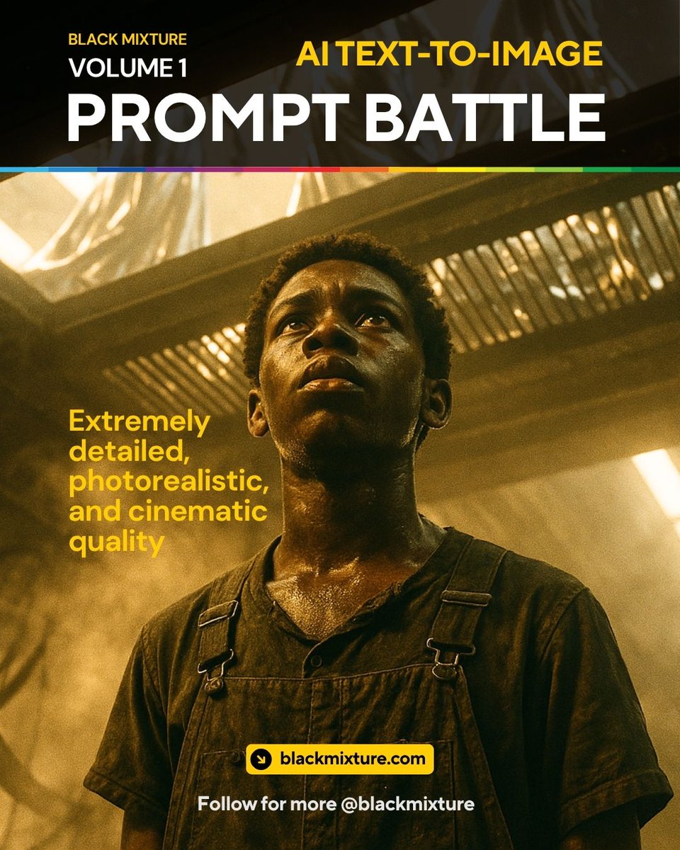 BlackMixture_X's tweet photo. Prompt Battle Vol 1. is all about photorealistic, detailed, and cinematic shots. We've tested 3 different AI image generators to see which is the best at following our prompt.

Fun fact: Early AI image models used to struggle to generate Black people due to biased training data. https://t.co/xpCvfU6qHB
