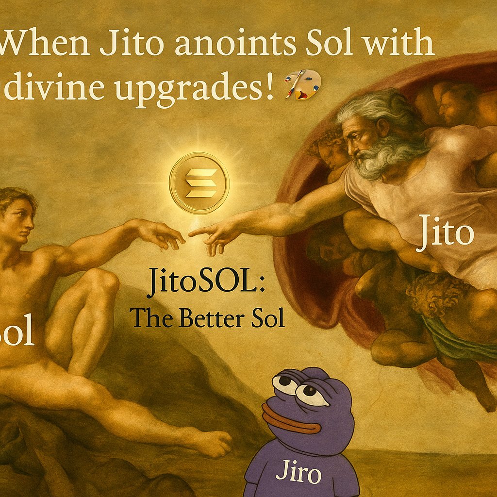 NFTKINGIII's tweet image. Behold the divine upgrade!  When Jito anoints Sol with JitoSol.

On this day, Jiro met greatness and became a messenger of greatness. 

#JitoSol