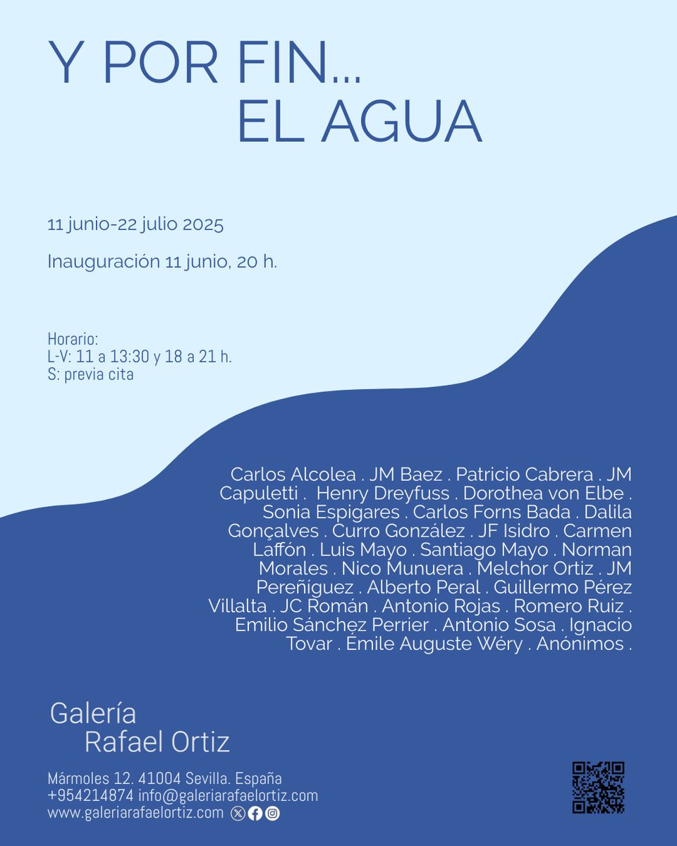 El próximo miércoles 11 a las 20 h. inauguramos en la <a href="/RafaelOrtizGal/">Galeria Rafael Ortiz</a> de #Sevilla la exposición colectiva "Y por fin...el AGUA".
¡Nos encantará contar con vosotros!

#artecontemporáneo #contemporaryart #visitalasgalerías