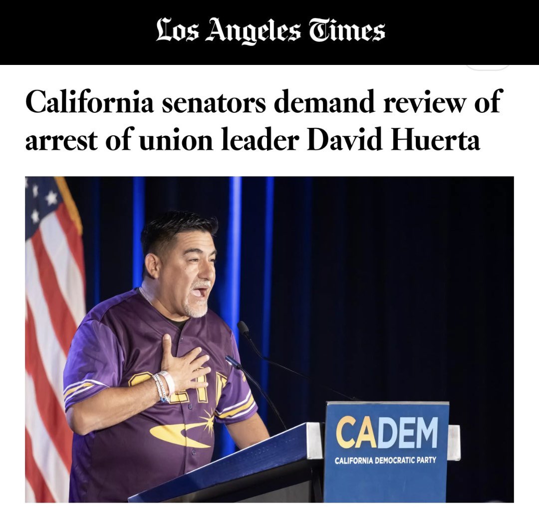 David Huerta is a US citizen, a labor leader, and an upstanding member of the Los Angeles community.
 
There is no reason that he should be in detention right now.
 
We're demanding answers. latimes.com/california/liv…