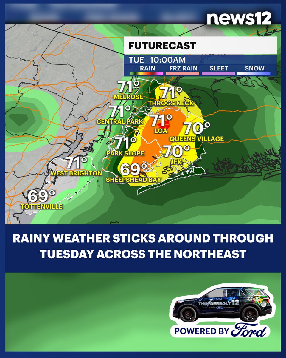 N12Thunderbolt's tweet image. THUNDERBOLT 12: Rainy weather is making its presence around the tri-state area through Tuesday morning. The wet weather is expected to leave and make way for sunshine and warmer temperatures by Wednesday.