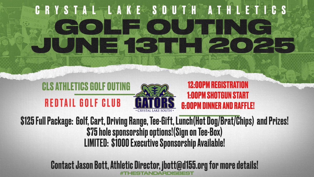 CLSathletics (@clsouthathletic) on Twitter photo Last day to register for CLS Golf Outing!
Email Jason Bott (jbott@d155.org) for any information on getting a foursome. Last day to register for CLS Golf Outing!
Email Jason Bott (jbott@d155.org) for any information on getting a foursome.