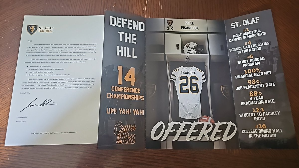Phillip Pisarchuk (@p_pisarchuk) on Twitter photo I am honored to have received an offer from <a href="/StOlafFB/">St. Olaf Football</a>!
<a href="/nicholasjdavid/">Nick David</a> <a href="/WestonkaFB/">Westonka Football</a> <a href="/OJW_Scouting/">PrepRedzone Oliver</a> <a href="/PrepRedzoneMN/">Prep Redzone Minnesota</a> <a href="/mwfbrecruiting/">Midwest Football Recruiting</a> <a href="/gobigrecruiting/">Go Big Recruiting</a>
<a href="/NCSA_Football/">NCSA_Football</a> @CoachSullyNCSA I am honored to have received an offer from <a href="/StOlafFB/">St. Olaf Football</a>!
<a href="/nicholasjdavid/">Nick David</a> <a href="/WestonkaFB/">Westonka Football</a> <a href="/OJW_Scouting/">PrepRedzone Oliver</a> <a href="/PrepRedzoneMN/">Prep Redzone Minnesota</a> <a href="/mwfbrecruiting/">Midwest Football Recruiting</a> <a href="/gobigrecruiting/">Go Big Recruiting</a>
<a href="/NCSA_Football/">NCSA_Football</a> @CoachSullyNCSA
