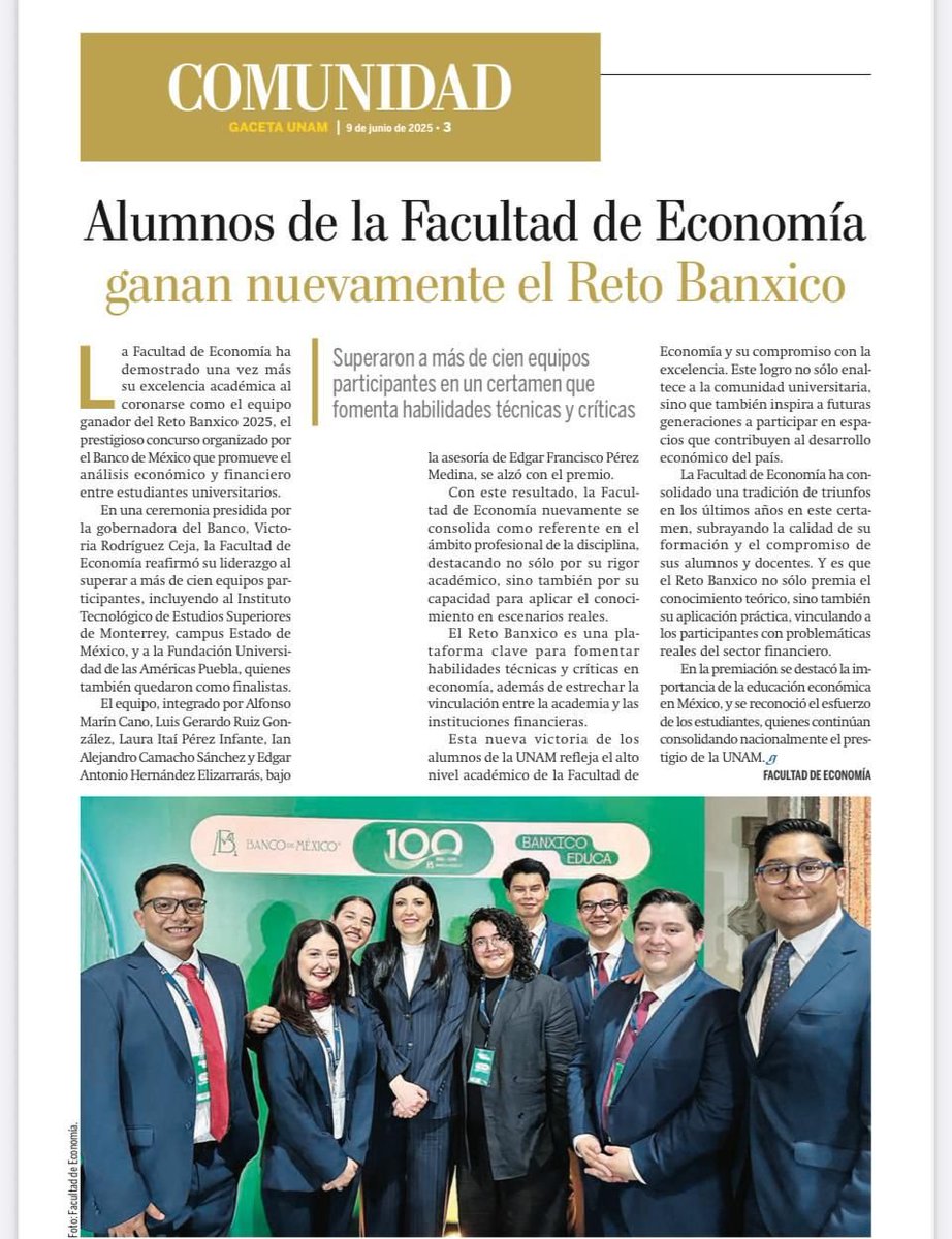🎉En una emocionante final presidida por la gobernadora del Banco de México, nuestra comunidad reafirmó su liderazgo al superar a más de 100 equipos de todo el país, demostrando su excelencia académica, su compromiso con la economía y su gran capacidad analítica y crítica 🧠📊