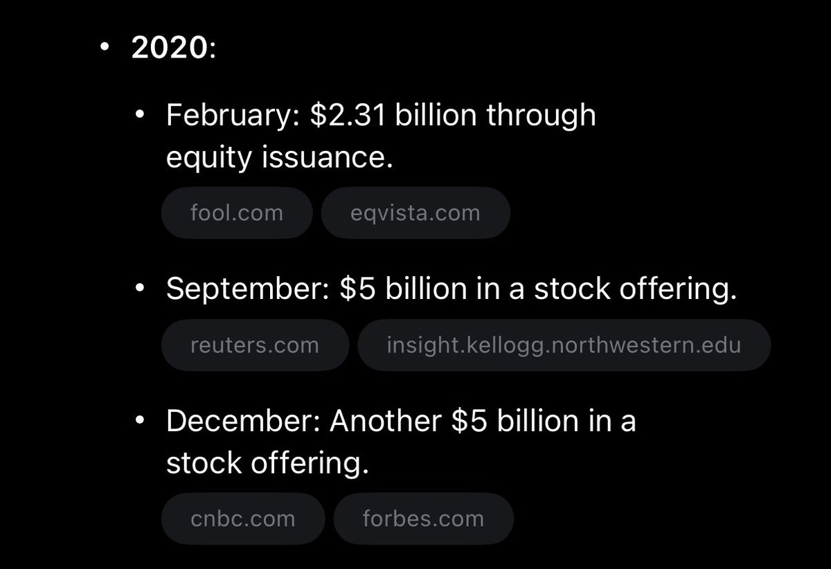Kevin Melnuk (@kevinmelnuk) on Twitter photo I didn’t remember Tesla raised $10 B by selling stock in 2020. I only remembered $5 billion. 
Grok spit this bad girl out I didn’t remember Tesla raised $10 B by selling stock in 2020. I only remembered $5 billion. 
Grok spit this bad girl out