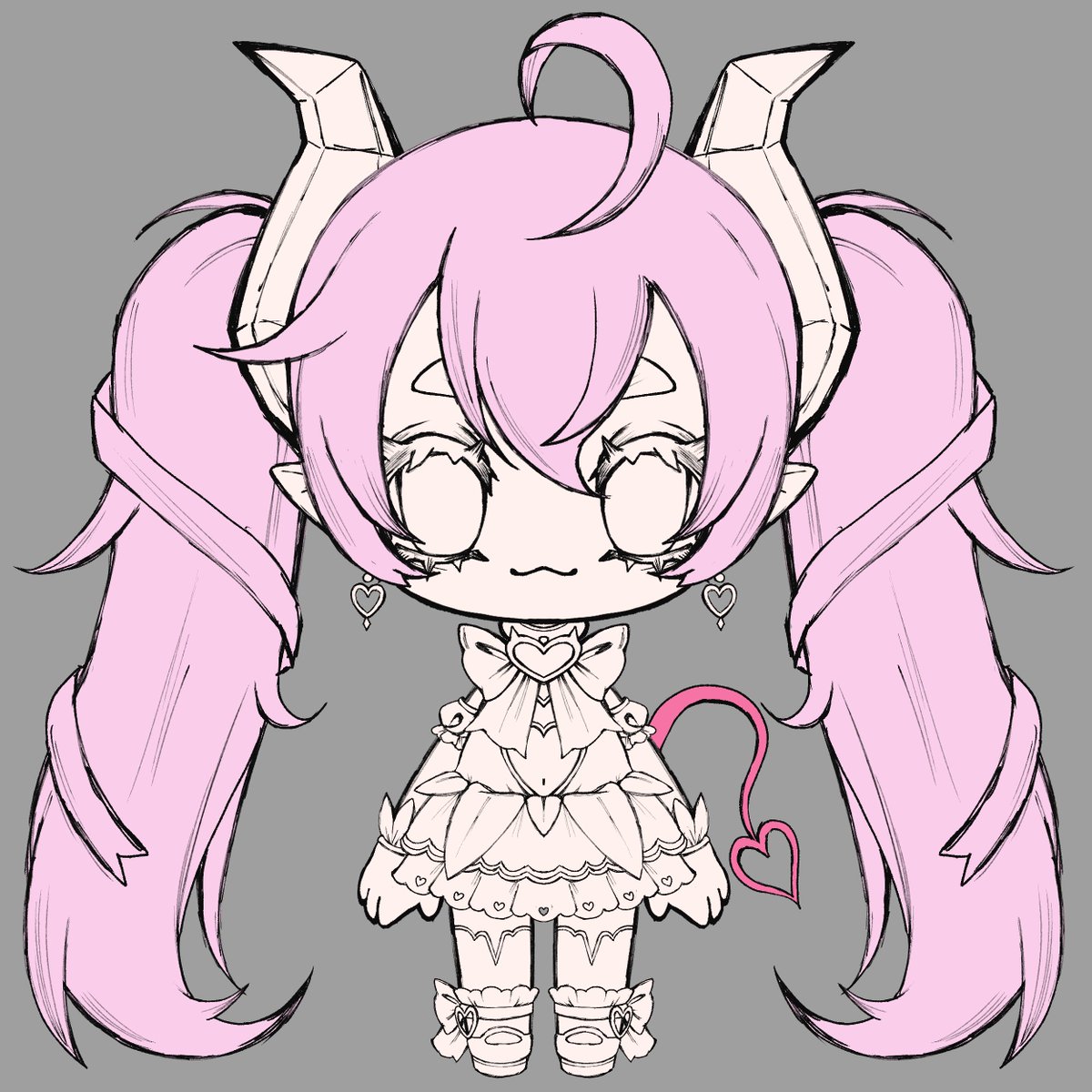 I'm working on a new Chibi base and wanted to test it on someone... Well Who's the best Gremlin around? <a href="/chibidoki/"></a> of course!🍷🦇

Made some slight changes to the outfit but not much hehee❤️
Still need to fully color it but we can already recognize her :3

#Art #Vtuber #chibmin