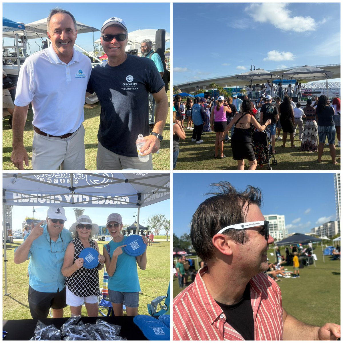 GraceCityChurc3's tweet photo. FamFest was a huge success! Great time of worship, inspirational testimonies, family fun and great food! Grace City had fun handing out hats, frisbees, sunglasses and pens while sharing the love of Jesus! Made lots of new friends that we hope to see on Sunday! #FamFest https://t.co/wLJCZQ2xLi