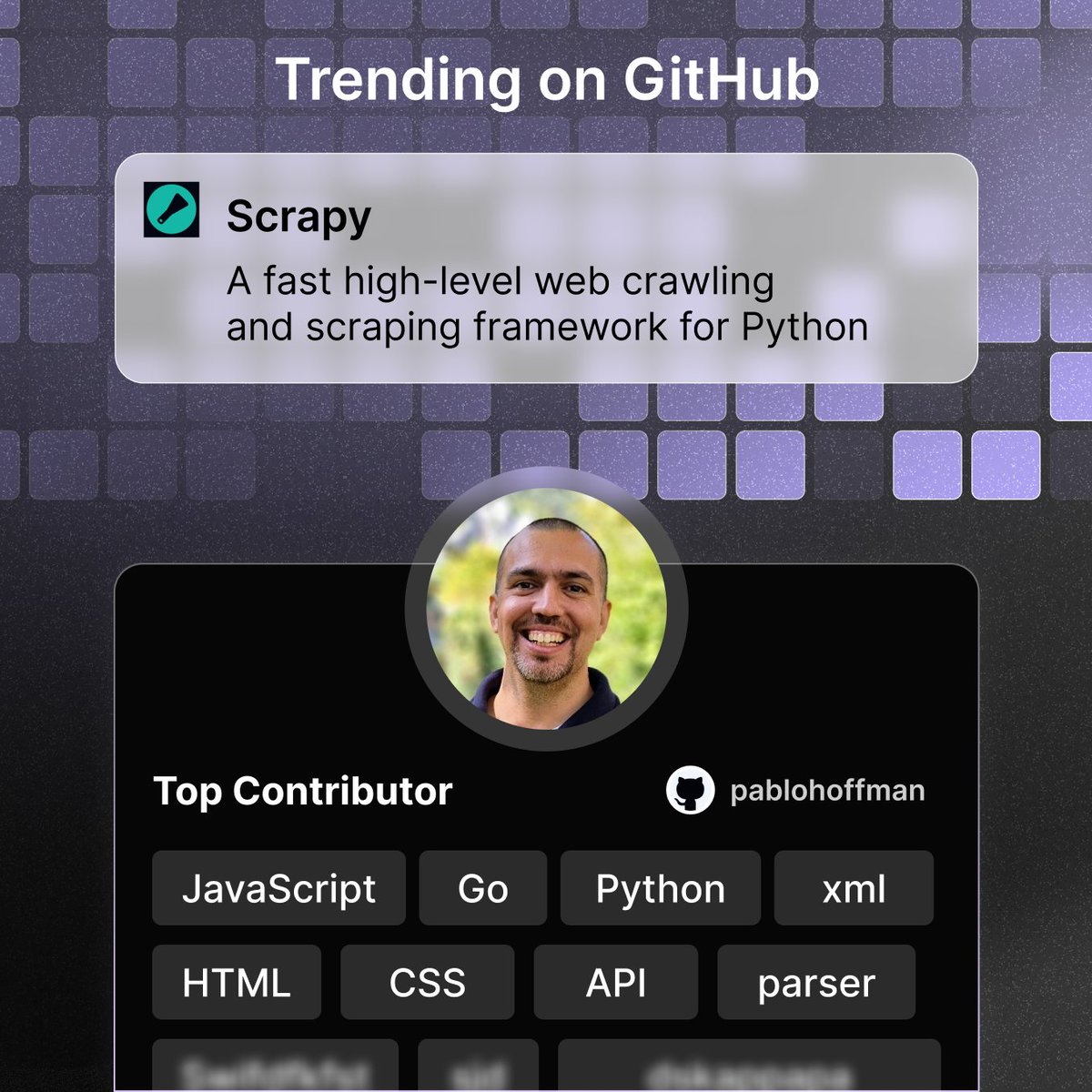 getprogai's tweet image. Trending on GitHub: Scrapy (maintained by @zytedata)

The world’s most-used open source framework for web data extraction. Cross-platform, fast, and built for structured scraping at scale.

Founder and top contributor: @PabloHoffman