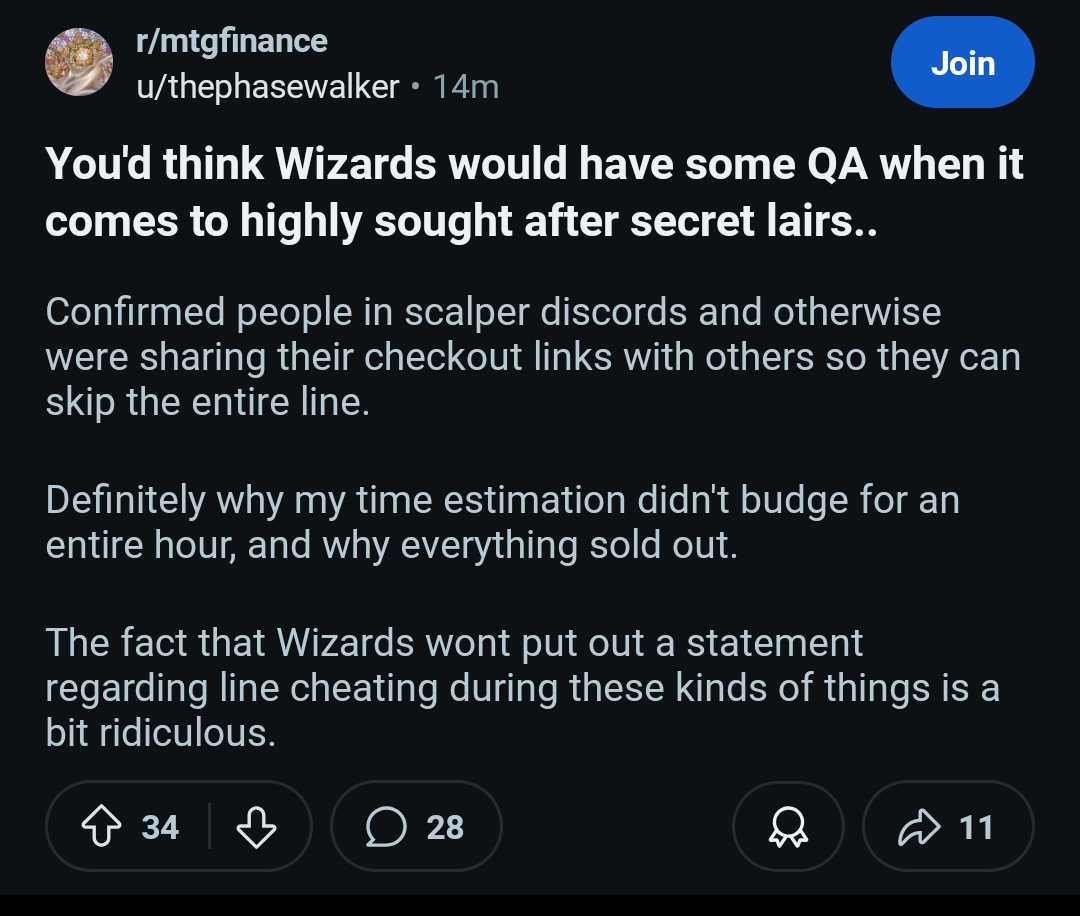 <a href="/MTGSecretLair/">MTG Secret Lair</a> You would think they would have better "Skip the line" protection, but sadly no.