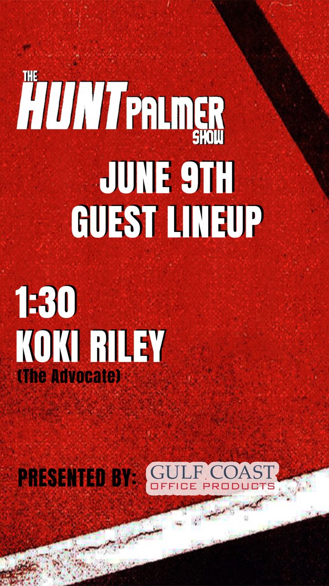 104.5 ESPN (@1045espn) on Twitter photo 🚨Today on The Hunt Palmer Show presented by <a href="/GCOPBR/">Gulf Coast Office Products</a> 🚨
⏰1-3pm
⚾️1:30 - <a href="/KokiRiley/">Koki Riley</a>
📺WATCH: youtube.com/live/kFBuKwcdA…
🎧LISTEN: 1045espn.com 🚨Today on The Hunt Palmer Show presented by <a href="/GCOPBR/">Gulf Coast Office Products</a> 🚨
⏰1-3pm
⚾️1:30 - <a href="/KokiRiley/">Koki Riley</a>
📺WATCH: youtube.com/live/kFBuKwcdA…
🎧LISTEN: 1045espn.com