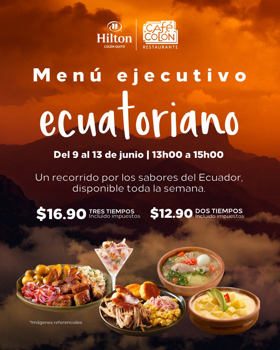 HiltonQuito's tweet photo. 🍲 De la Costa a la Sierra, del Oriente a la Amazonía… cada día, una parada distinta en este recorrido gastronómico imperdible.

📍Disponible toda la semana en nuestro #MenúEjecutivo de Café Colón. ¡No te lo pierdas!

#Hilton #HiltonQuito #Quito #2025 #ComidaEcuatoriana https://t.co/lw3DjHZfY0