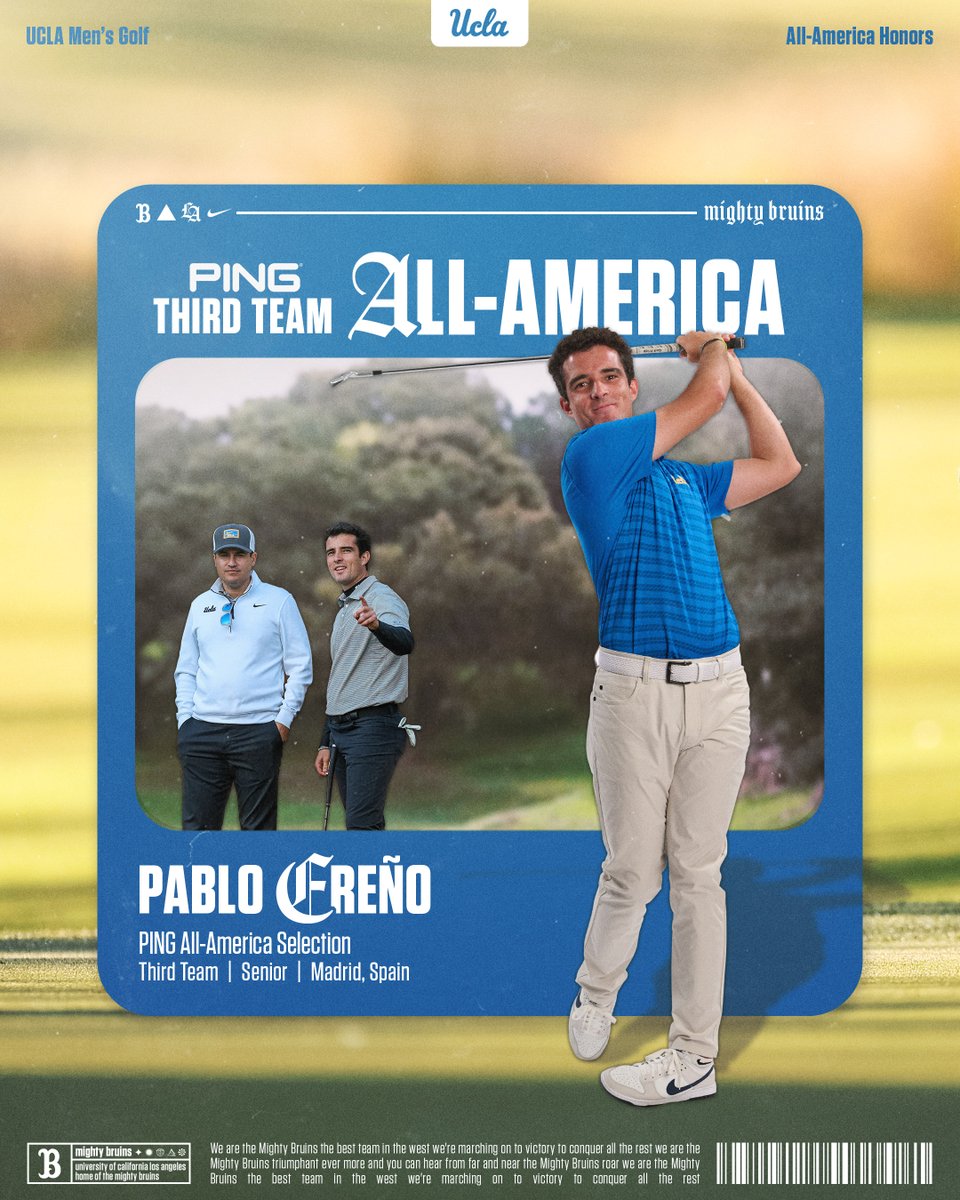 Congratulations to senior Pablo Ereño on having been named a third-team Division I PING All-America selection. This marks Pablo’s second All-America honor this season.

DETAILS: ucla.in/3FNMU6U