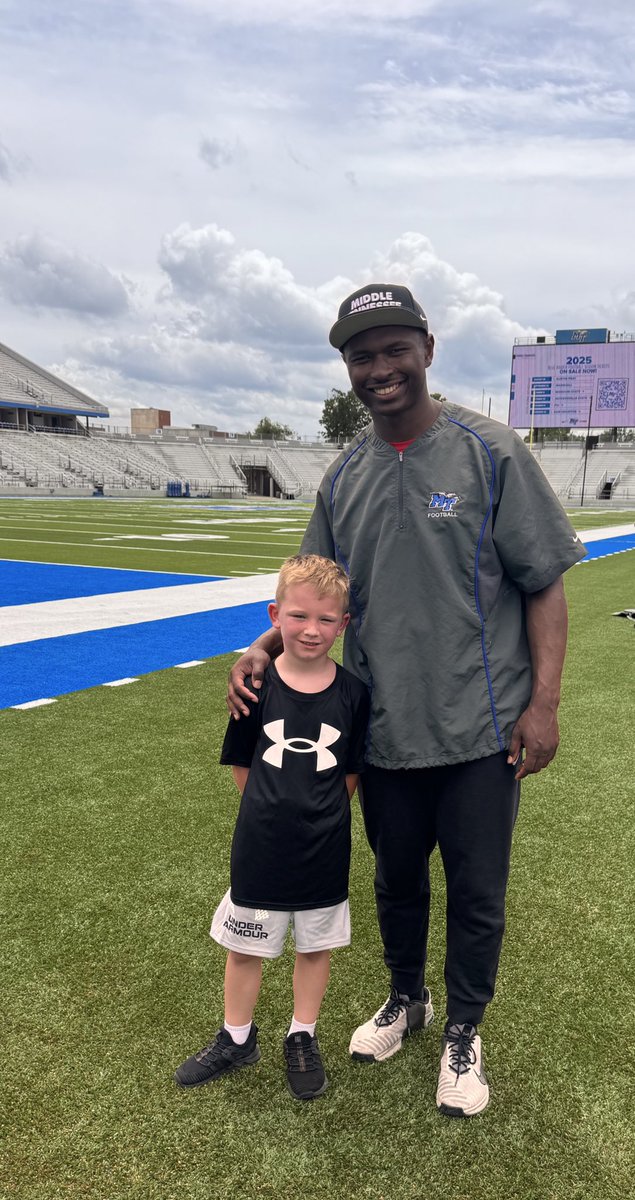Checking out MTSU football camp this week and William saw this former OHS Patriot Coach Jacoby Stevens! ❤️💙