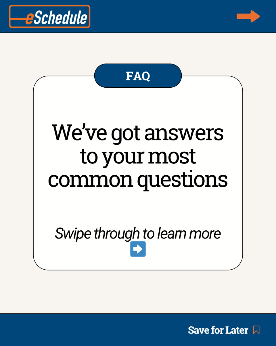 goeschedule's tweet image. Got questions about how eSchedule works?
We’ve answered the top FAQs in a quick swipe-through!
✅ Scheduling
✅ Time tracking
✅ Team tools
🔗 goeschedule.com/about
#eSchedule #ShiftScheduling #WorkforceManagement #PublicSafetyTech #TimeTracking