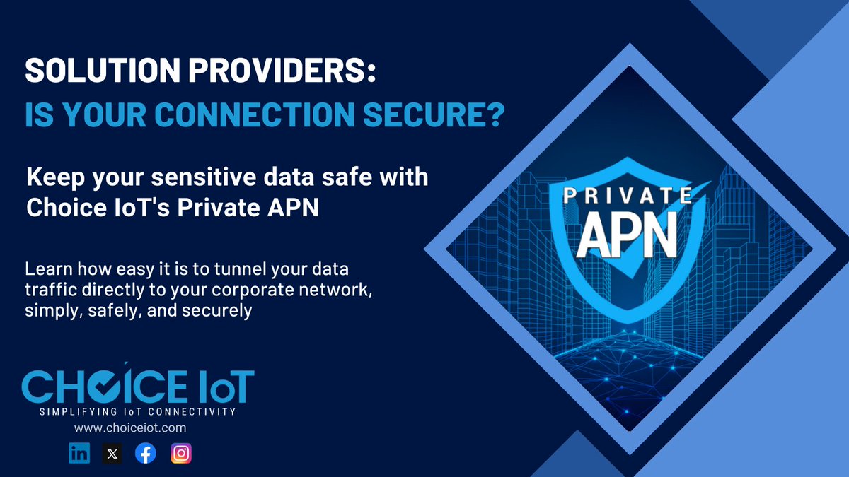 Choice IoT (@choiceiot) on Twitter photo Solution Providers: Is your connection secure?
<a href="/ChoiceIoT/">Choice IoT</a>'s Private APN keeps your connection safe and secure.
Learn more at hubs.ly/Q03rfzh30
#4G #5G #LTE #multicarriersim #iotsim #verizon #choiceiot Solution Providers: Is your connection secure?
<a href="/ChoiceIoT/">Choice IoT</a>'s Private APN keeps your connection safe and secure.
Learn more at hubs.ly/Q03rfzh30
#4G #5G #LTE #multicarriersim #iotsim #verizon #choiceiot