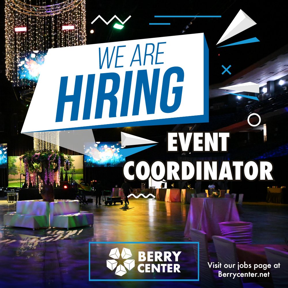 The Berry Center team has an opening for a highly motivated EVENT COORDINATOR who is looking to market, promote and manage events here at the Berry Center!
The possibilities are endless -
Are you ready to #BeBerry?
Find out more at Berrycenter.net/jobs 👈