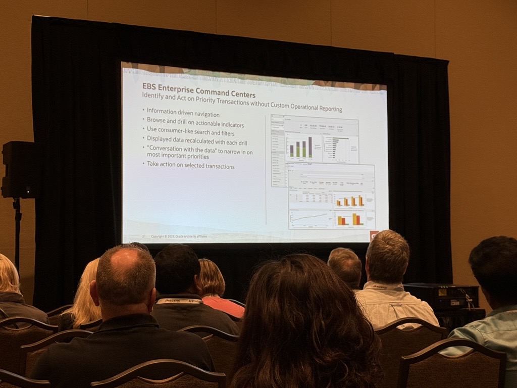 Project_Experts's tweet image. 📢 Live from @OATUG1 #Ascend2025: #OracleEBS Strategy &amp;amp; Updates w/ Cliff Godwin &amp;amp; Nadia Bendjedou

✅ 12.2.7 = new support baseline
✅ Continuous innovation via tech stack separation
✅ 36 ECCs / 165 dashboards – all FREE!
✅ Image search, cost modeling &amp;amp; more

 #OracleAscend