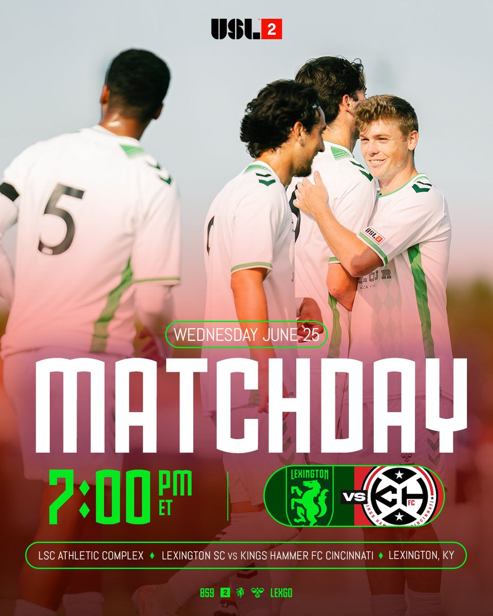 Lexington Sporting Club Men (@lexscmen) on Twitter photo Time for our <a href="/USLLeagueTwo/">USL League Two</a> boys to suit up 😮💨⚔️
🆚 <a href="/kingshammerfc/">Kings Hammer FC</a>
🕕 7:00 PM ET
🏟️ LSC Athletic Complex
📍 Lexington, KY
📺 tinyurl.com/yne25eax
#LexGo #USLLeagueTwo #Path2Pro Time for our <a href="/USLLeagueTwo/">USL League Two</a> boys to suit up 😮💨⚔️
🆚 <a href="/kingshammerfc/">Kings Hammer FC</a>
🕕 7:00 PM ET
🏟️ LSC Athletic Complex
📍 Lexington, KY
📺 tinyurl.com/yne25eax
#LexGo #USLLeagueTwo #Path2Pro