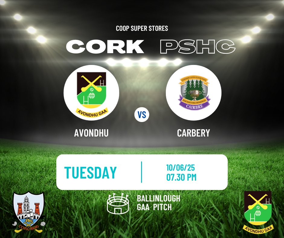 Avondhu GAA (@avondhugaa) on Twitter photo Get out and support the Avondhu Senior Hurlers tomorrow in Rd1 of the <a href="/CoOpSuperstores/">CoOpSuperstores</a> Colls/Div <a href="/OfficialCorkGAA/">Cork GAA</a> PSHC in Ballinlough @ 7.30pm vs <a href="/carberygaa/">Carbery GAA π―</a> ! Get out and support the Avondhu Senior Hurlers tomorrow in Rd1 of the <a href="/CoOpSuperstores/">CoOpSuperstores</a> Colls/Div <a href="/OfficialCorkGAA/">Cork GAA</a> PSHC in Ballinlough @ 7.30pm vs <a href="/carberygaa/">Carbery GAA π―</a> !