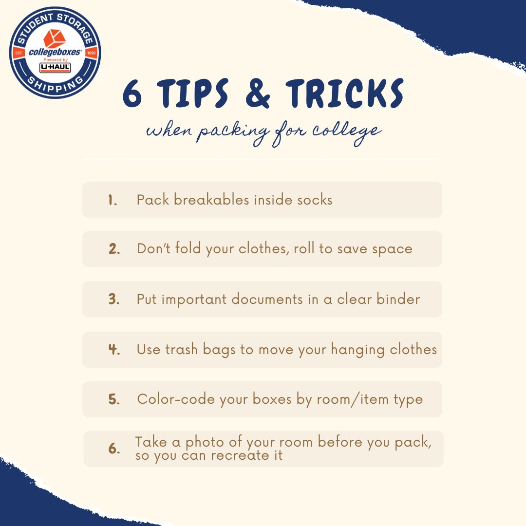 Check out these 6 tips &amp; trips for packing up your college dorm! U-Haul App Organizer: collegeboxes.com/using-the-my-b…