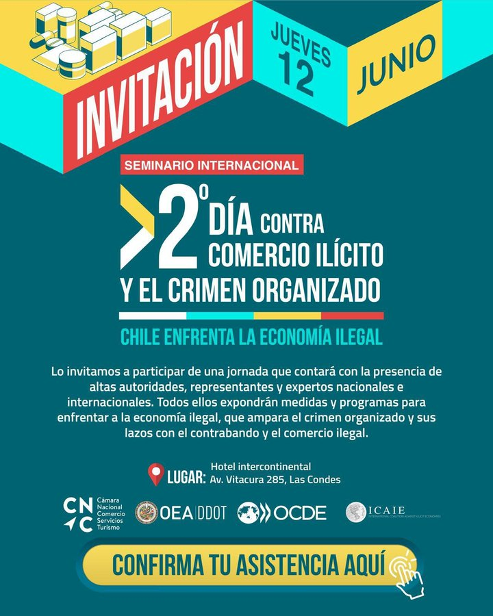 OEA - Departamento Contra Delincuencia Organizada (@oea_ddot) on Twitter photo 📌 Este jueves, 12 de junio, en Santiago de Chile, <a href="/OEA_DDOT/">OEA - Departamento Contra Delincuencia Organizada</a> 🌎, junto a <a href="/_ICAIE/">International Coalition Against Illicit Economies</a> 🇺🇸, @camaranacional 🇨🇱 y <a href="/ocdeenespanol/">OCDE ➡️ Mejores Políticas para una Vida Mejor</a> co-organizamos un diálogo regional con el sector privado, para fortalecer la cooperación internacional contra las economías ilícitas en Chile y el Cono Sur. 📌 Este jueves, 12 de junio, en Santiago de Chile, <a href="/OEA_DDOT/">OEA - Departamento Contra Delincuencia Organizada</a> 🌎, junto a <a href="/_ICAIE/">International Coalition Against Illicit Economies</a> 🇺🇸, @camaranacional 🇨🇱 y <a href="/ocdeenespanol/">OCDE ➡️ Mejores Políticas para una Vida Mejor</a> co-organizamos un diálogo regional con el sector privado, para fortalecer la cooperación internacional contra las economías ilícitas en Chile y el Cono Sur.